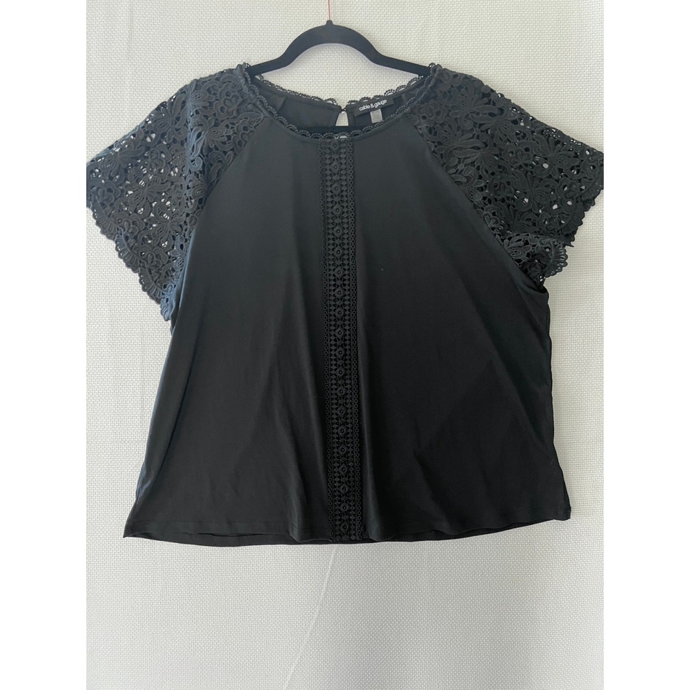 Cable & Gauge Black Crochet Sleeve Top Blouse XL‎ Extra Large